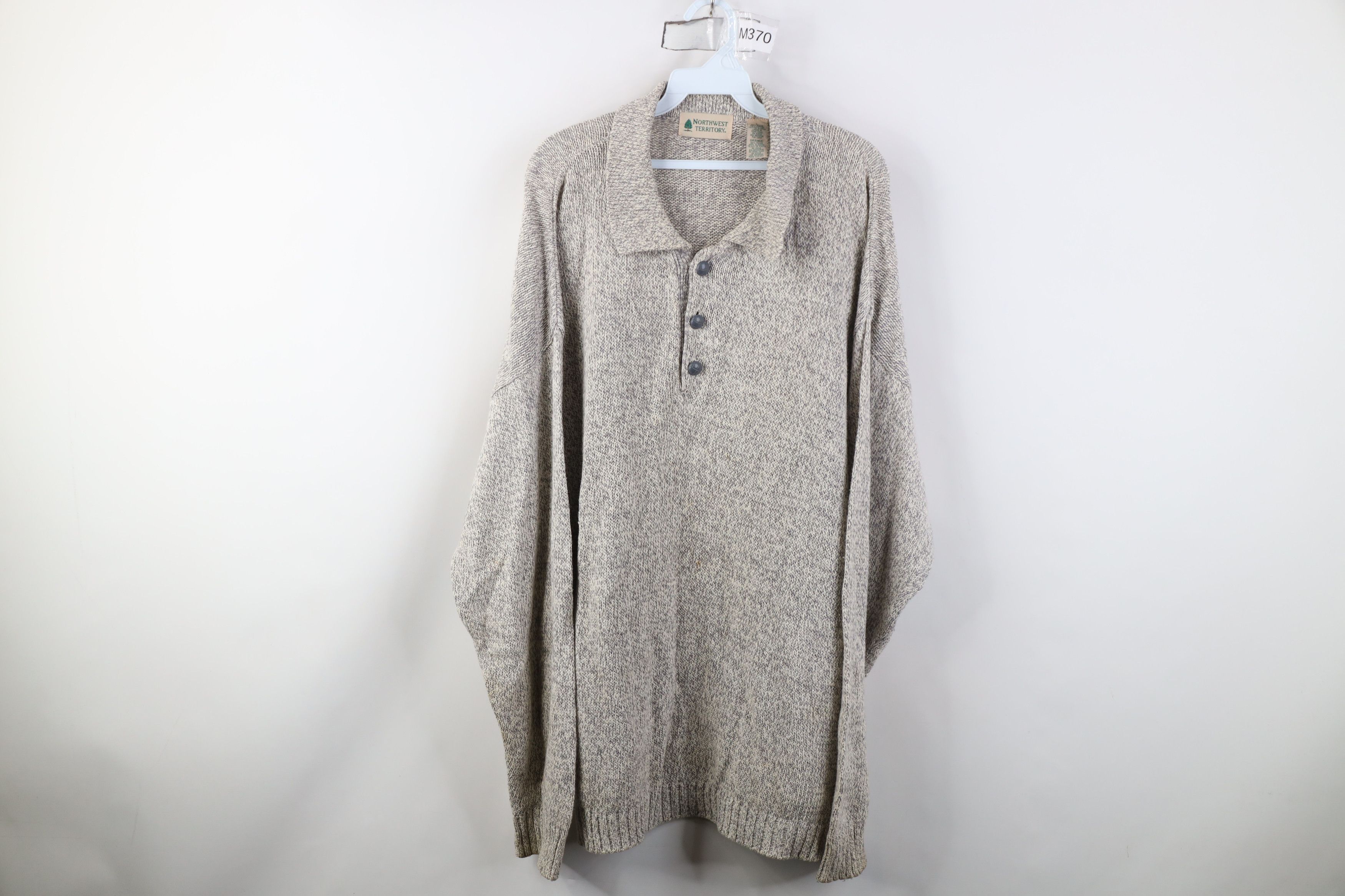 Vintage Vintage 90s Streetwear Cotton Knit Collared Sweater Gray Size US L / EU 52-54 / 3 - 1 Thumbnail