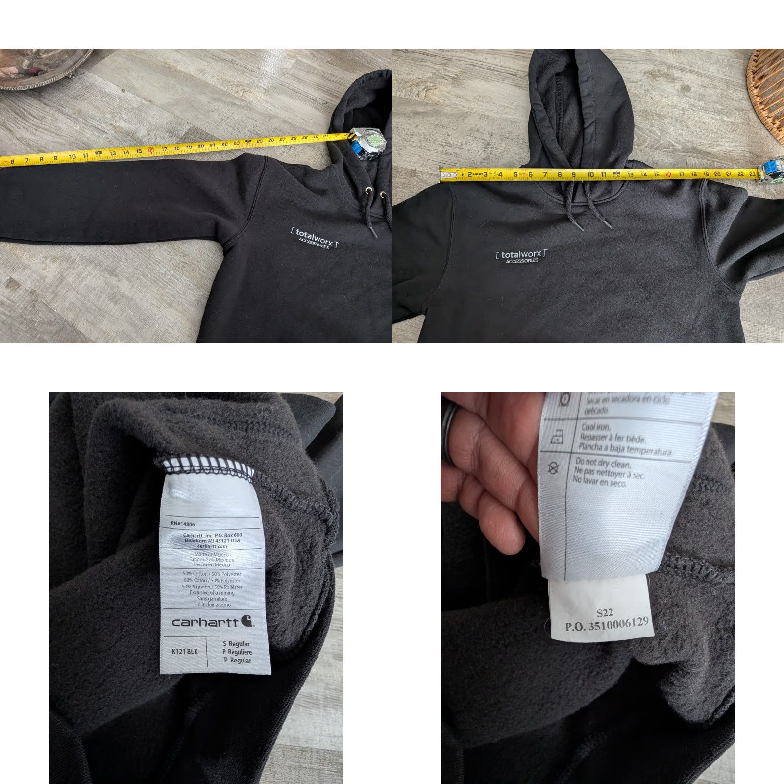 Carhartt EUC Carhartt Hoodie Mens Small Black Fleece Midweight Relaxed Pullover K121 Totalworx Size US S / EU 44-46 / 1 - 8 Thumbnail