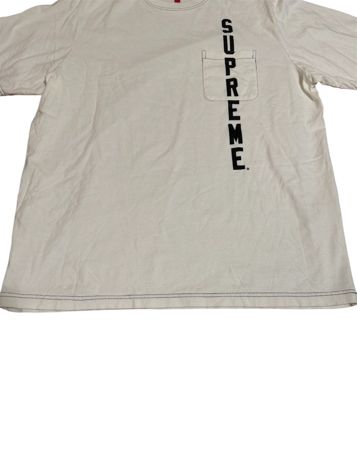 Supreme 🔥Supreme Contrast Stitch Pocket Tee White/Supreme T shirt Size US L / EU 52-54 / 3 - 3 Thumbnail