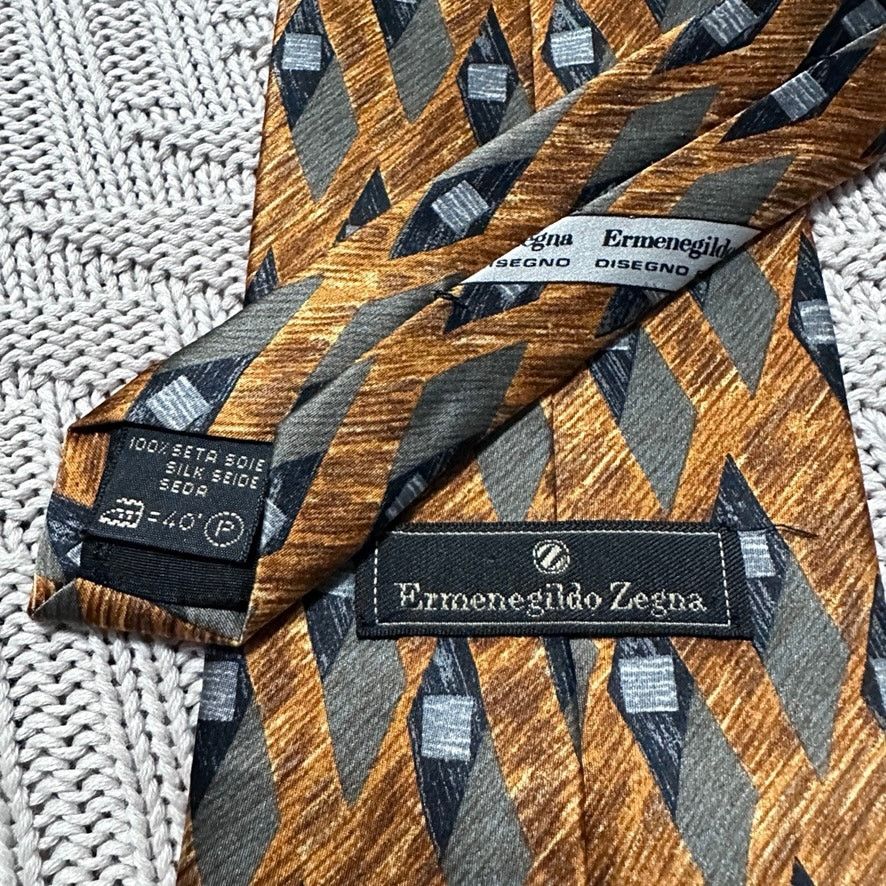 Ermenegildo Zegna Ermenegildo Zegna bronze diamond geometric print silk tie Size ONE SIZE - 3 Thumbnail