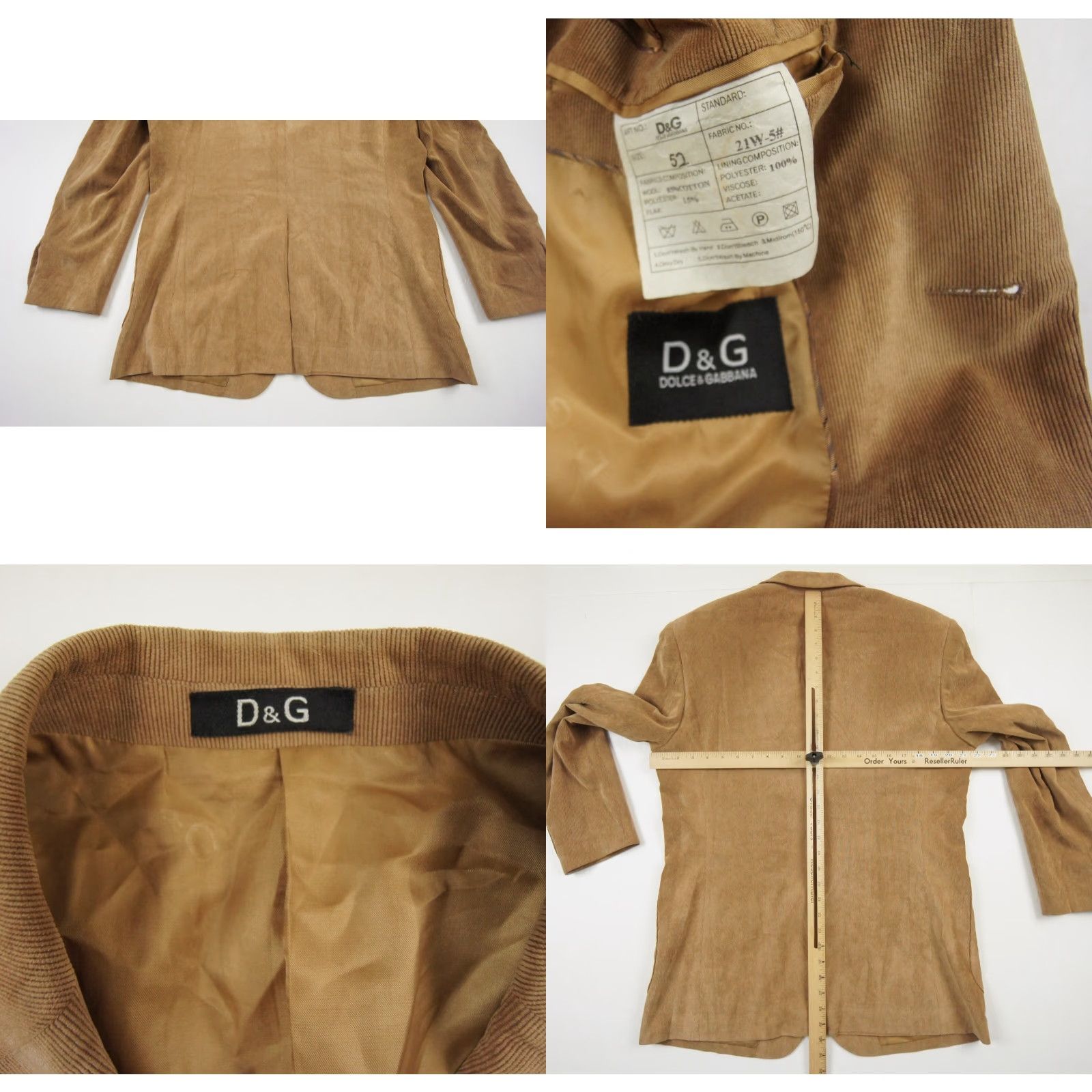 Dolce & Gabbana VINTAGE Dolce & Gabbana Blazer Men 52 Brown Wool Micro Corduroy Mid-Length Preppy Size 52R - 8 Thumbnail