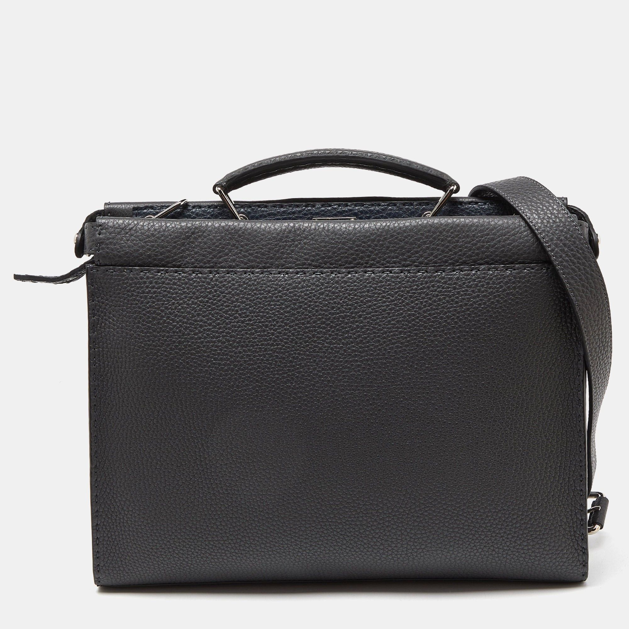 image of Fendi Grey Romano Selleria Leather Peekaboo Iseeu Briefcase, Men's