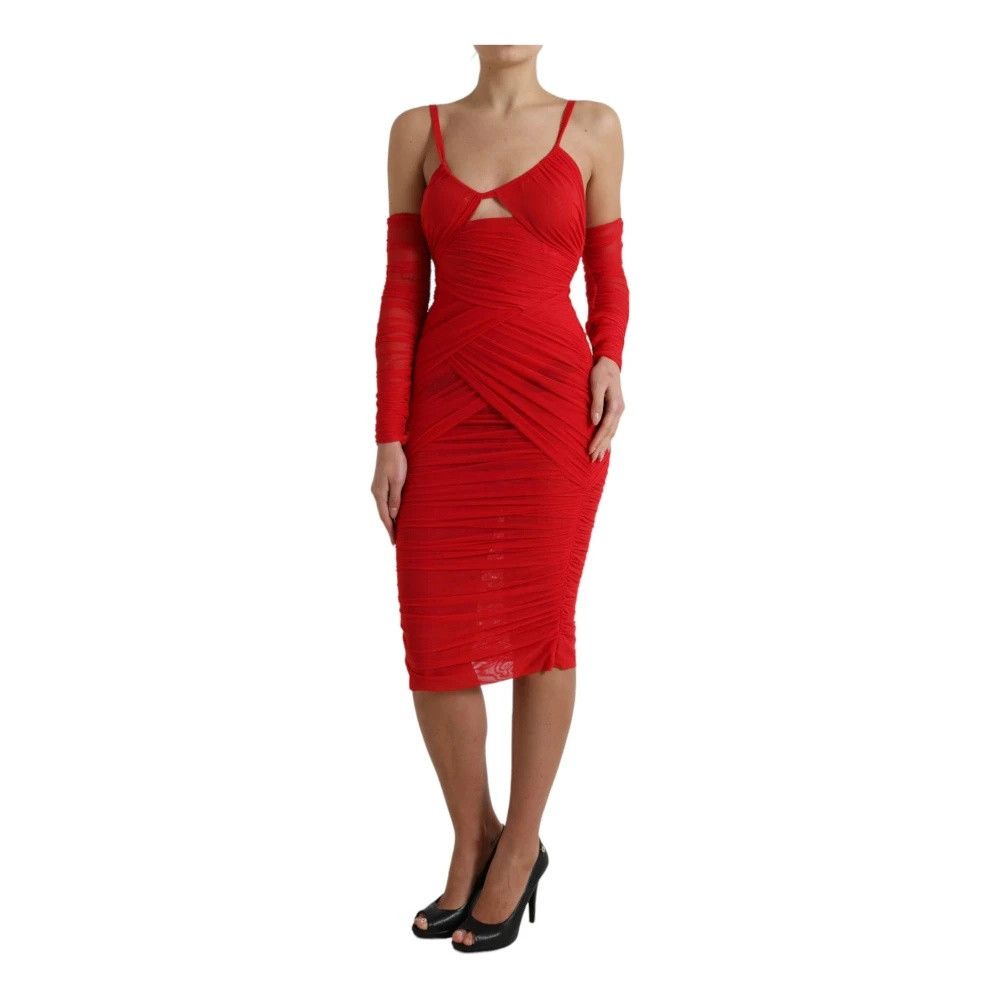 Dolce & Gabbana o1y0825 Midi Dress in Red Size L / US 10 / IT 46 - 2 Thumbnail