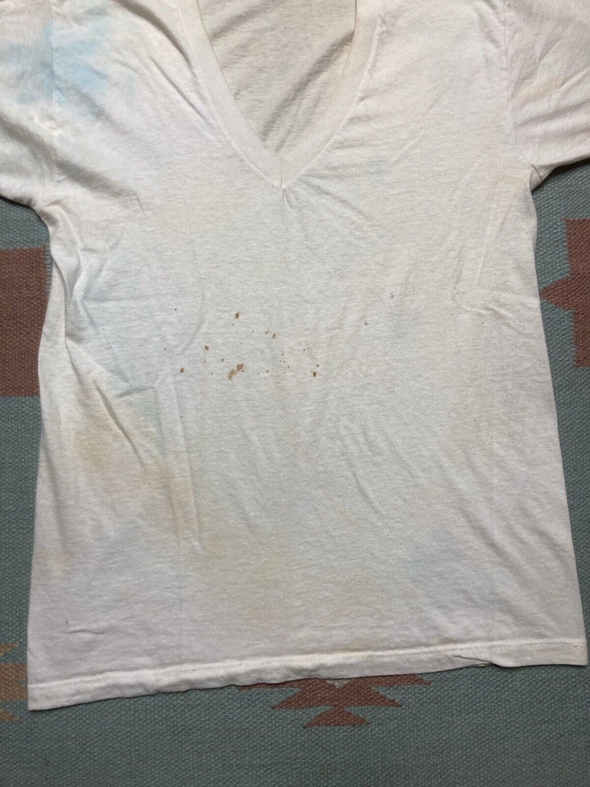 Vintage VTG 60s blank white t shirt v neck soft cotton grunge medium Size US M / EU 48-50 / 2 - 2 Thumbnail