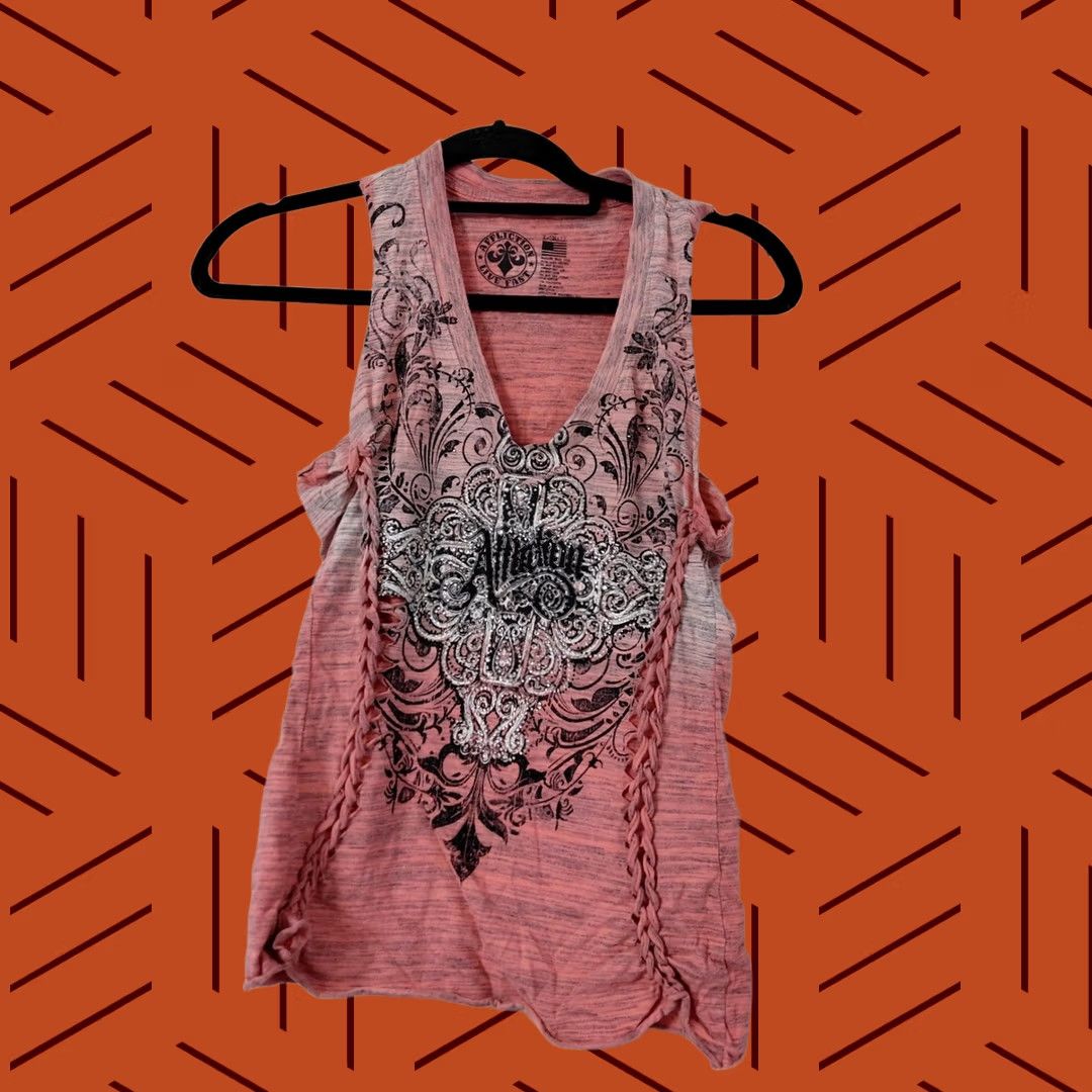 Affliction Affliction Pink Graphic Print Knit Sleeveless Tank Top Women Size XS Size XS / US 0-2 / IT 36-38 - 1 Thumbnail