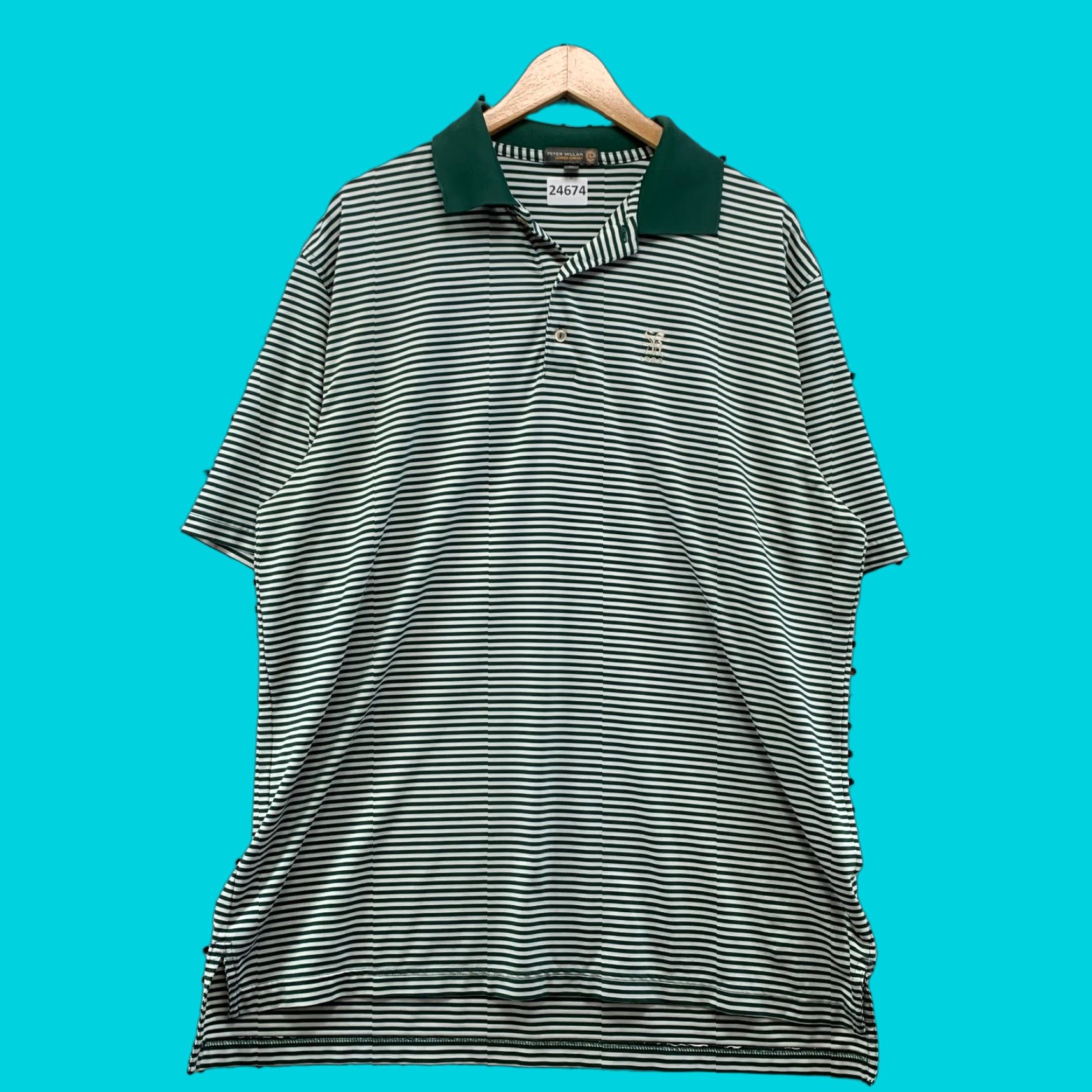 VINTAGE Peter Millar Summer Comfort Polo Shirt White Green Striped Adult XL 25x33.5 Men Polo Shirt XL Green White Summer Comfort Mens