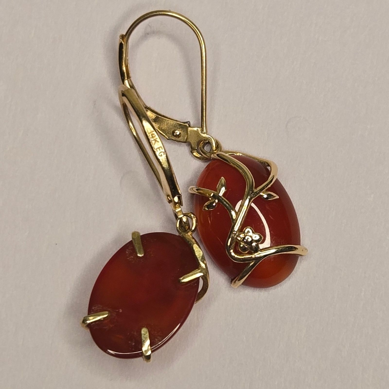 Vintage Vintage 14K Gold Carnelian Agate Dangle Earrings Statement Size ONE SIZE - 1 Thumbnail