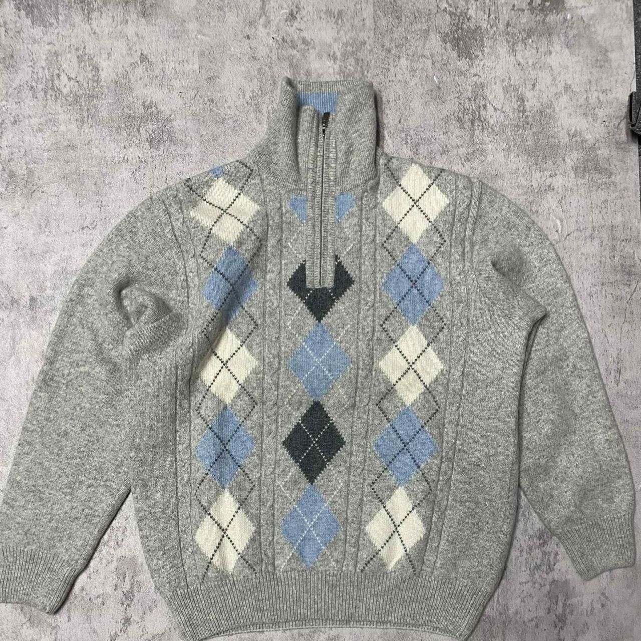 Other Grey and blue argyle sweater with a zipper knitwear Size US L / EU 52-54 / 3 - 1 Thumbnail