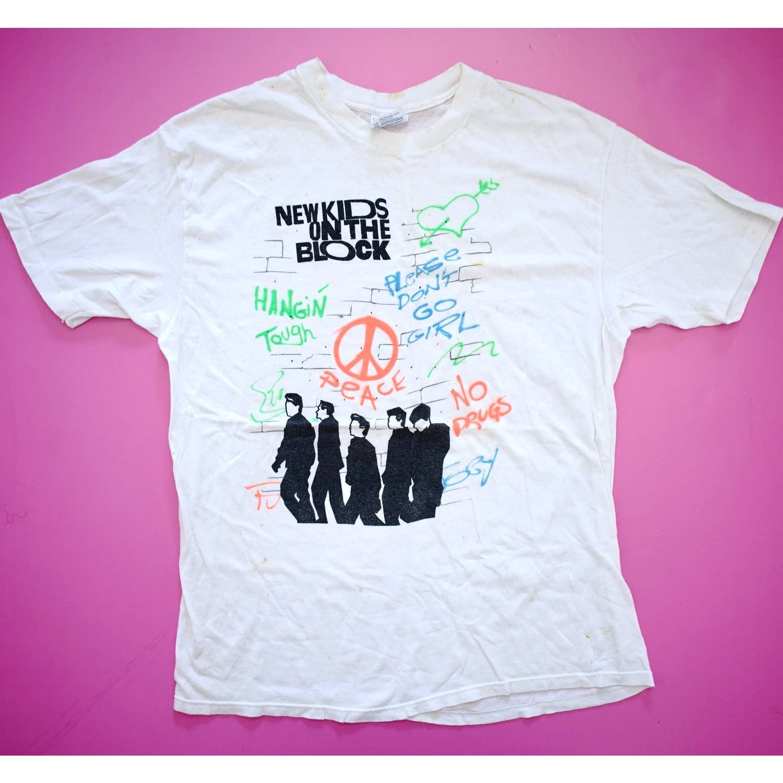 Hanes × Vintage 80s Hanes New Kids On The Block Neon Splatter Tour Large Size XL / US 12-14 / IT 48-50 - 1 Thumbnail