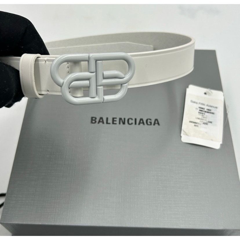 Balenciaga Women's Balenciaga BB white leather belt size 65 cm/26 in Size ONE SIZE - 4 Thumbnail
