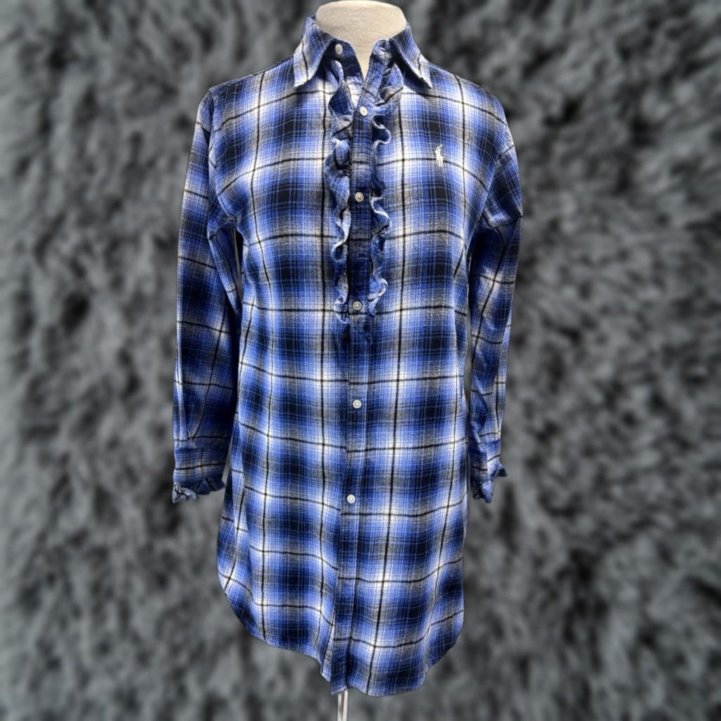 Ralph Lauren Ralph Lauren Women's Flannel Shirt Dress Sz Small Casual Long Sleeve Collared Plaid Cotton Blue Preppy Size S / US 4 / IT 40 - 1 Thumbnail