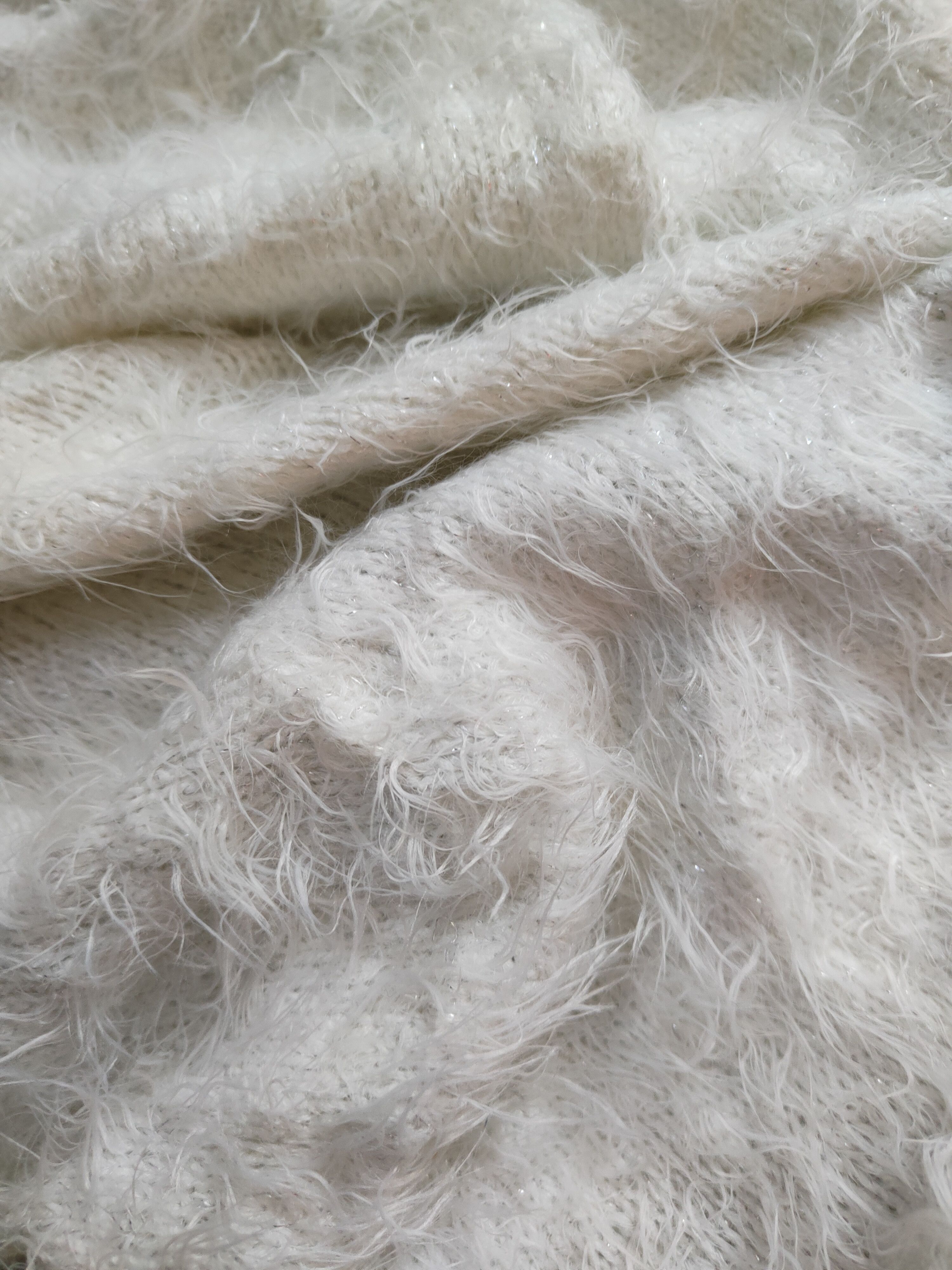 Homespun Knitwear Shoo La Roo White Shag Shaggy Fur Mohair Knitwear #S2109 Size L / US 10 / IT 46 - 10 Thumbnail