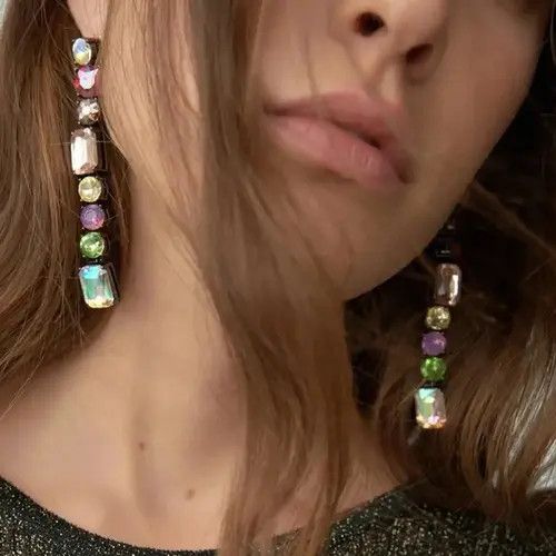 Designer × Jewelry Colorful Geometric Crystal Glass Earrings (1pairs） Size ONE SIZE - 1 Thumbnail