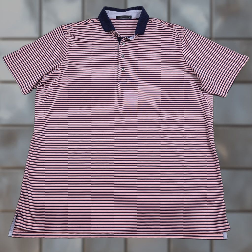 Vintage Greyson Polo Shirt Mens XL Pink Navy Stripe Knit Short Sleeve Golf Performance Size US XL / EU 56 / 4 - 1 Thumbnail