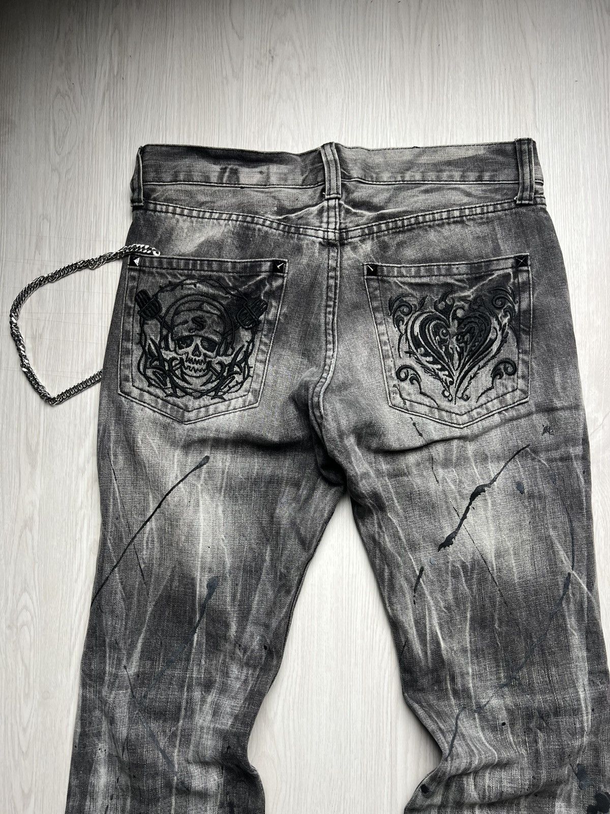 If Six Was Nine Sorridere Paint Splatter Studded Mudwash Flared Jeans Size US 31 - 5 Thumbnail