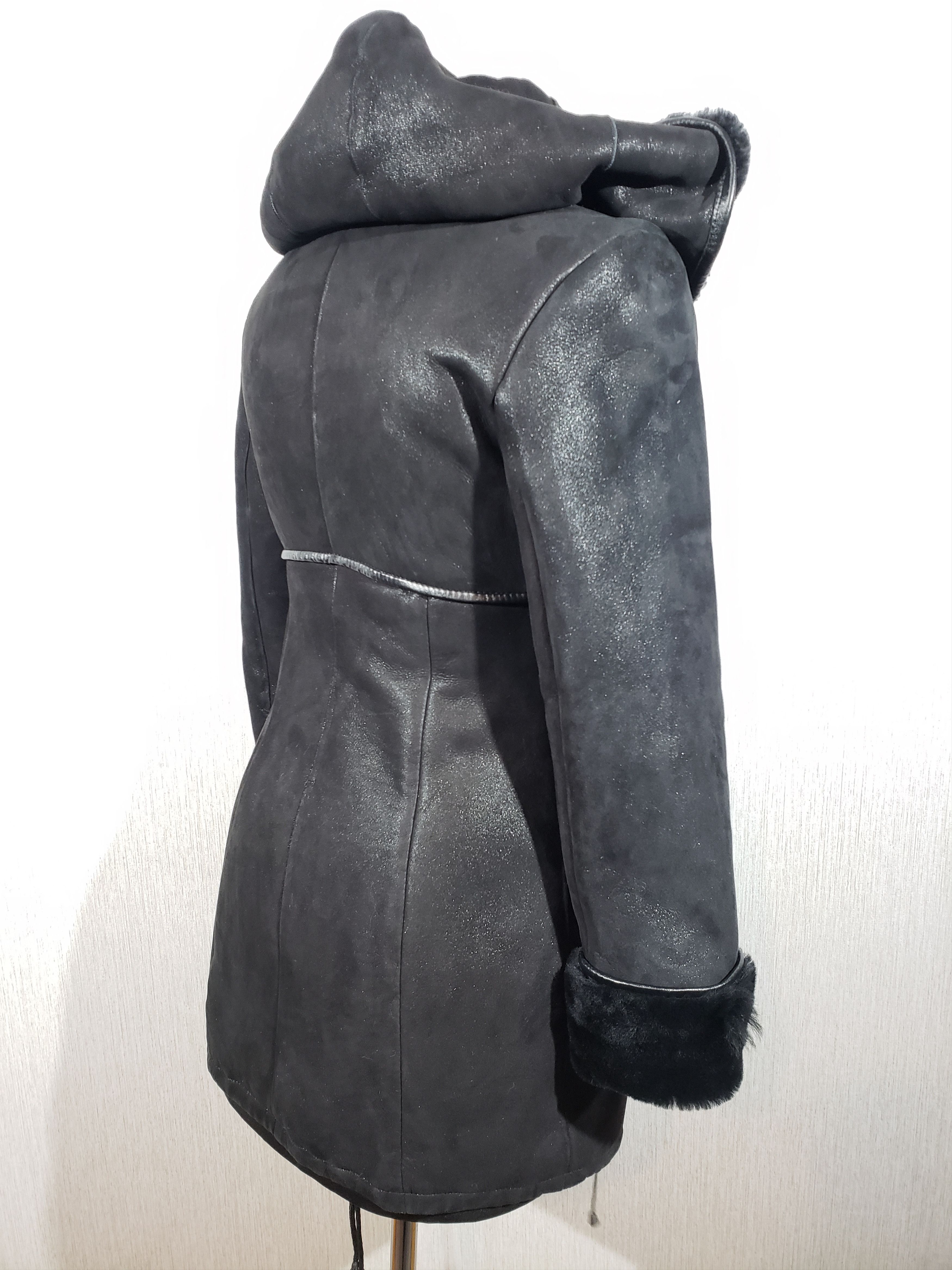 Other Stylish black women's sheepskin coat with a hood. Size S / US 4 / IT 40 - 6 Thumbnail