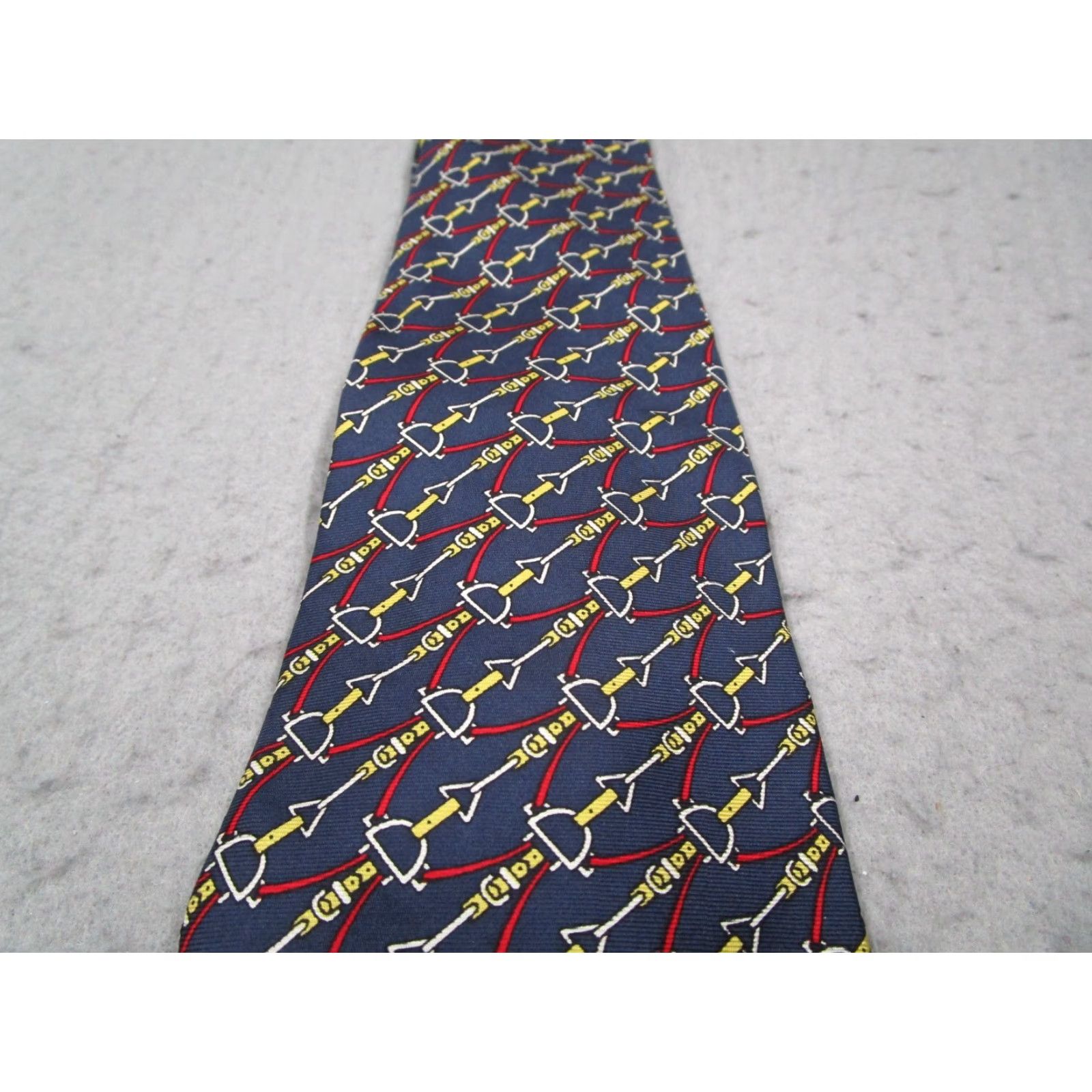 Vintage VINTAGE Christopher Hayes Men's Blue Silk Necktie Geometric Equestrian Horse Bit Made in USA 57"-60" Classic 1 Size Navy Mens Silk Tie Size ONE SIZE - 2 Thumbnail