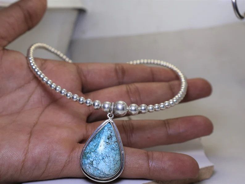 Handmade Turquoise Necklace, Handmade 925 Sterling Silver Necklace Size ONE SIZE - 4 Thumbnail