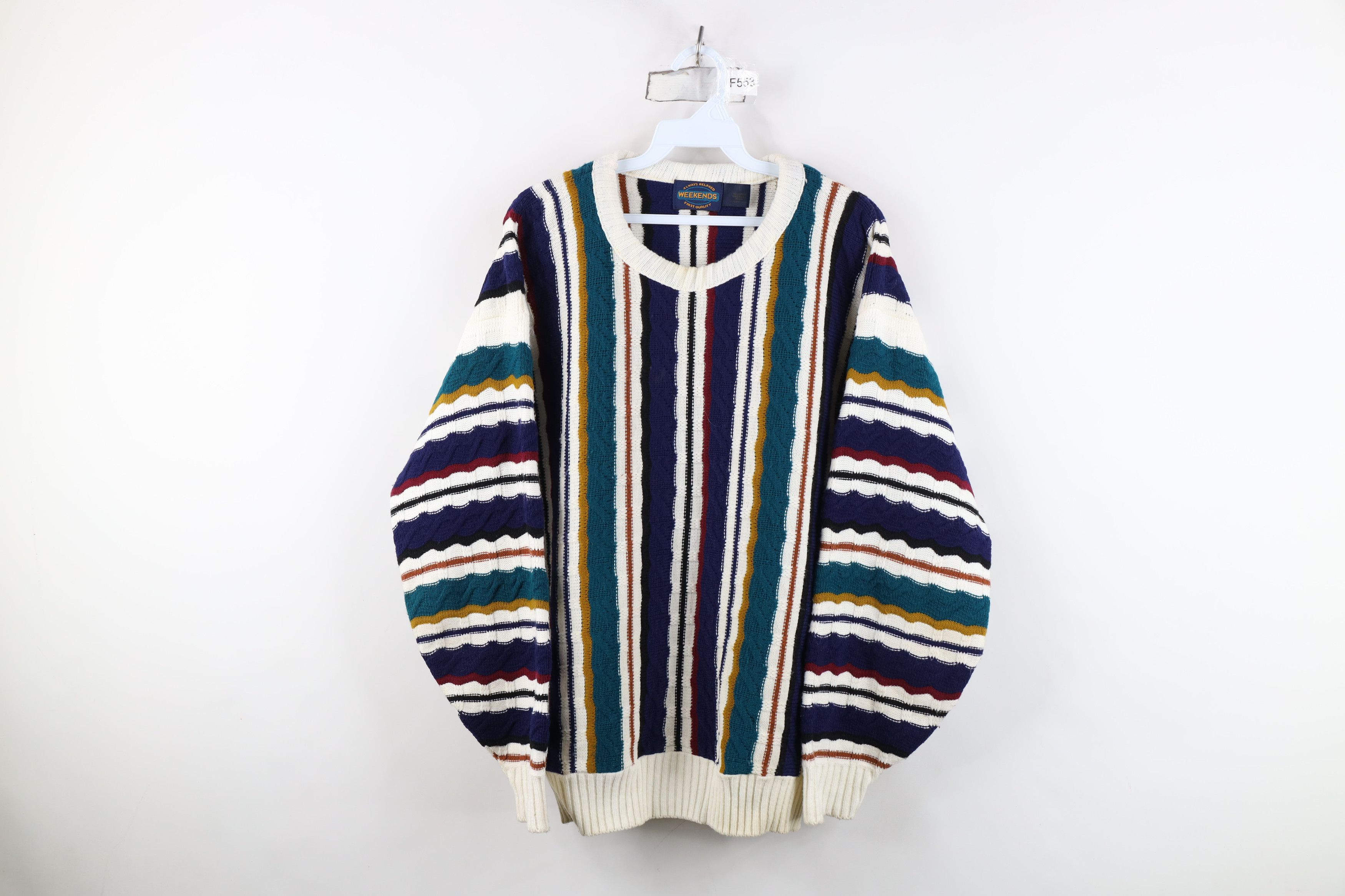 Vintage Vintage 90s Coogi Style Rainbow Cable Knit Sweater USA Size US L / EU 52-54 / 3 - 1 Thumbnail