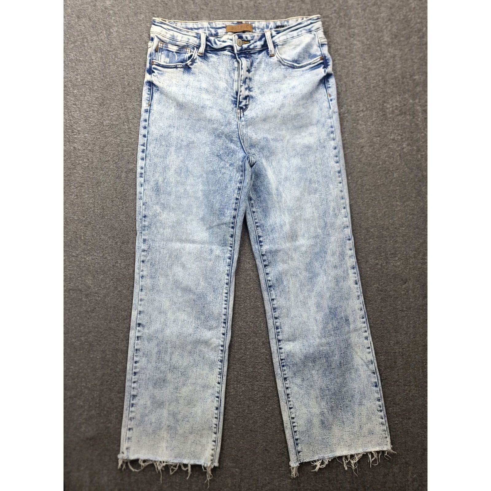 Vintage Judy Blue Womens Jeans 15/32 Wide Leg Light Blue Acid Wash Raw Hem Stretch Denim 5-Pocket 32 In Inseam Mens Womens Girls? Size 36" / US 14 / IT 50 - 2 Thumbnail