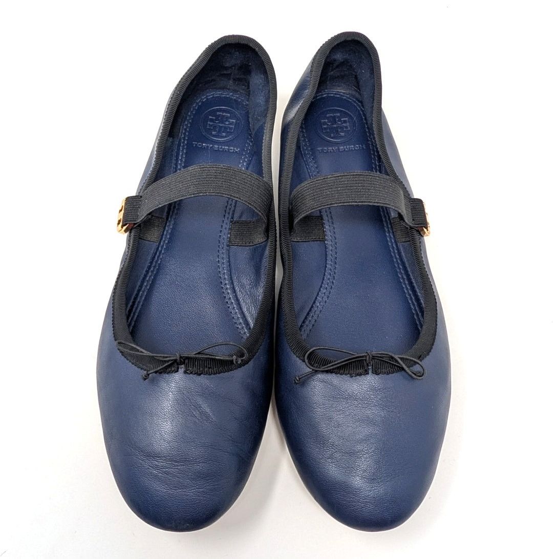 Tory Burch Tory Burch Blue Leather Mary Jane Flats Gold Logo 8.5 Size US 8.5 / IT 38.5 - 11 Thumbnail
