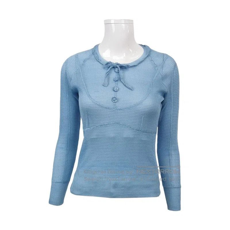 Louis Vuitton Louis Vuitton Blue Silk Knitted Top with Bow. Size US M / EU 48-50 / 2 - 1 Thumbnail
