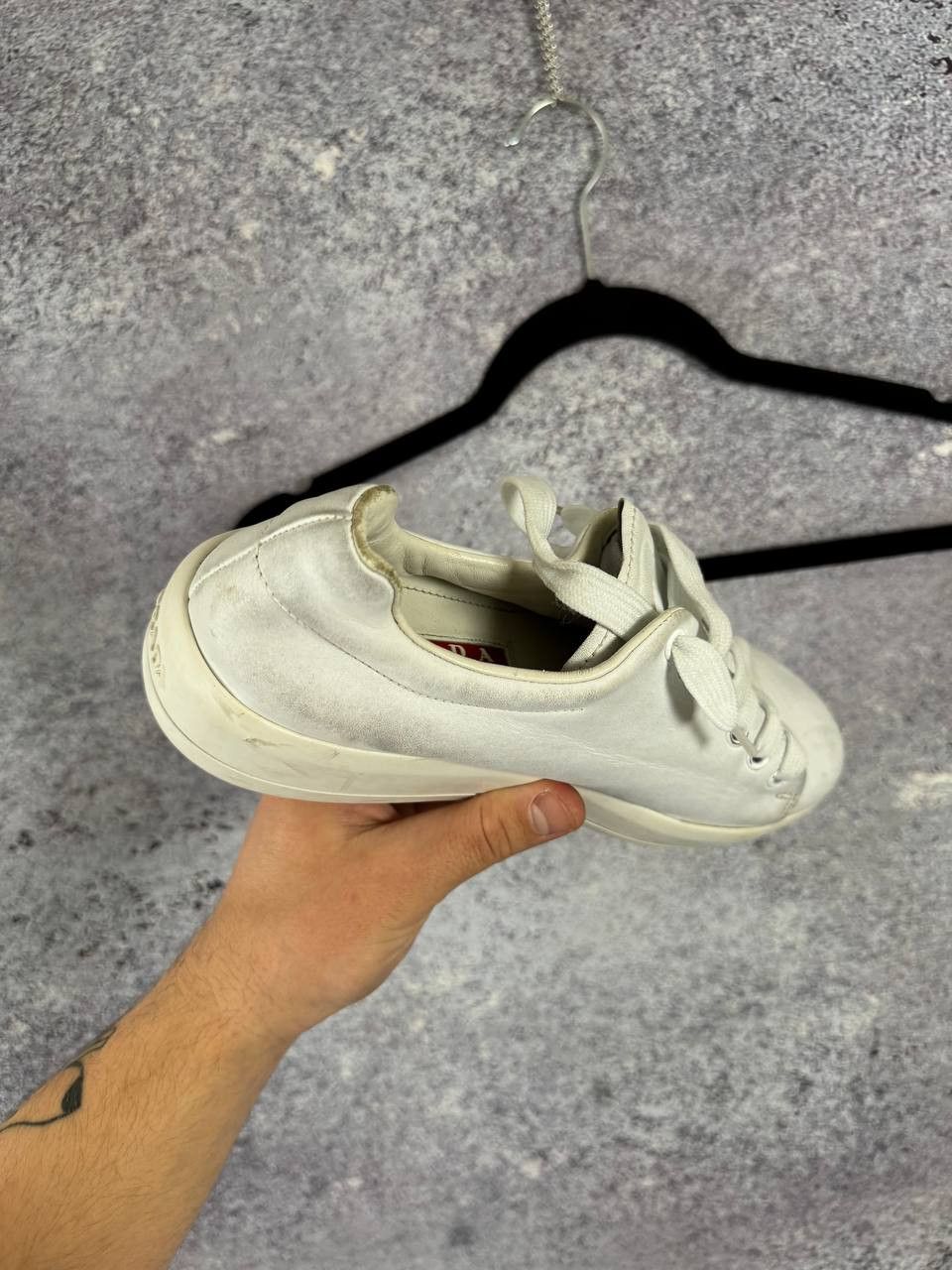 Prada × Vintage Prada Leather Lace-Up Sneakers White Women's 38 Size Size US 8 / IT 38 - 10 Thumbnail