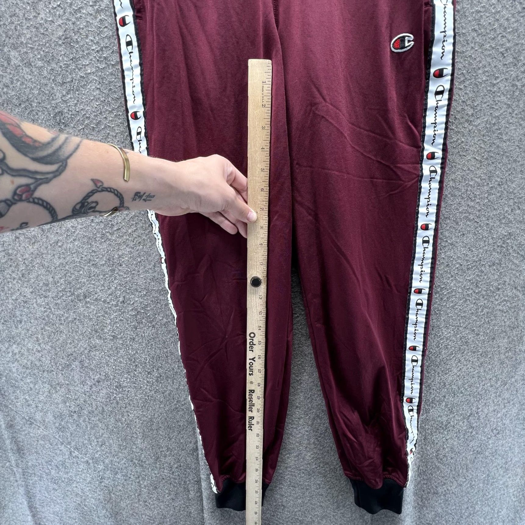 Champion Champion Track Pants Mens Small Red Knit Side Logo Tape Elastic Waist Cuffed Size US 29 - 4 Thumbnail