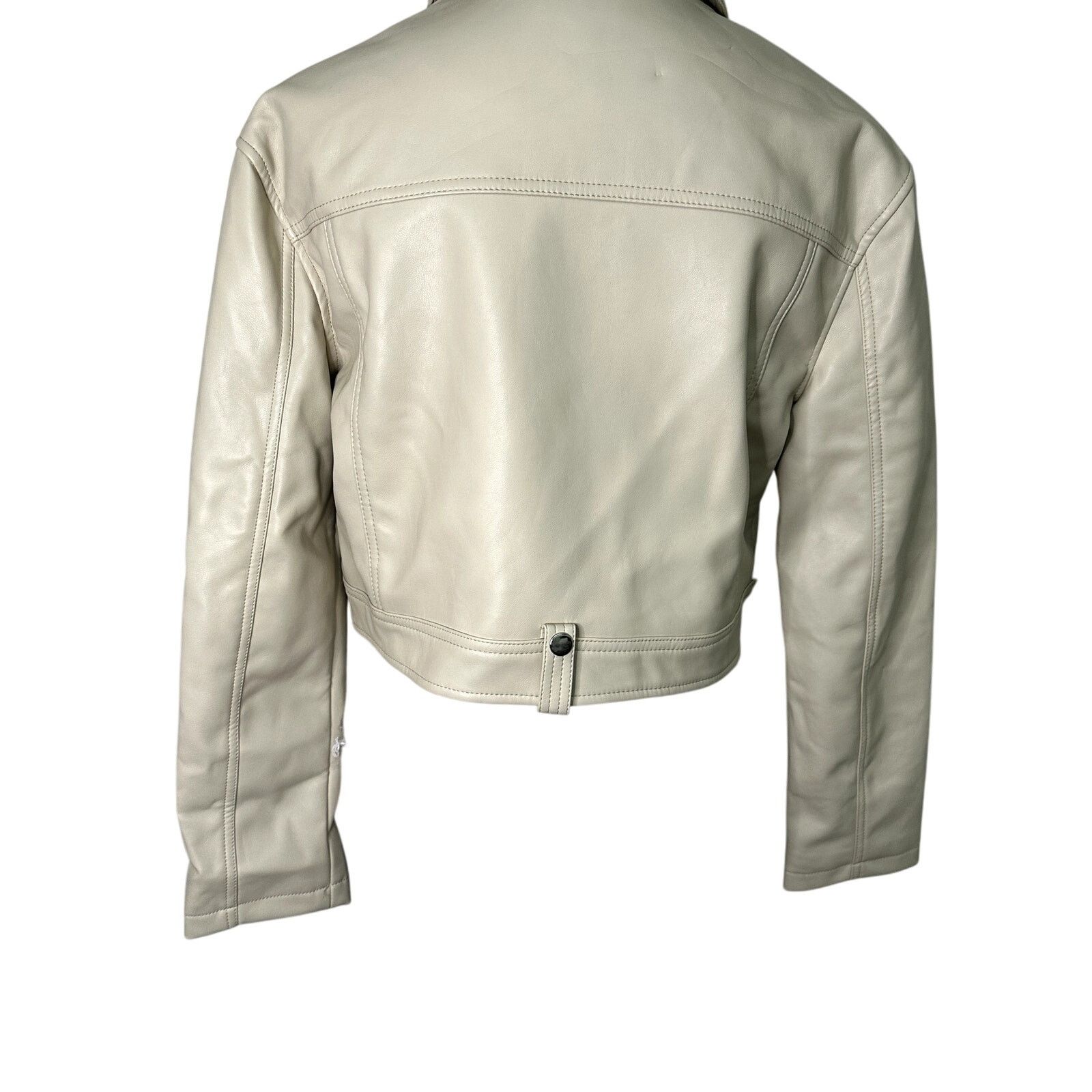 Topshop Topshop Moto Jacket Faux Leather Zipper Long Sleeve Cream 2 Size XS / US 0-2 / IT 36-38 - 6 Thumbnail