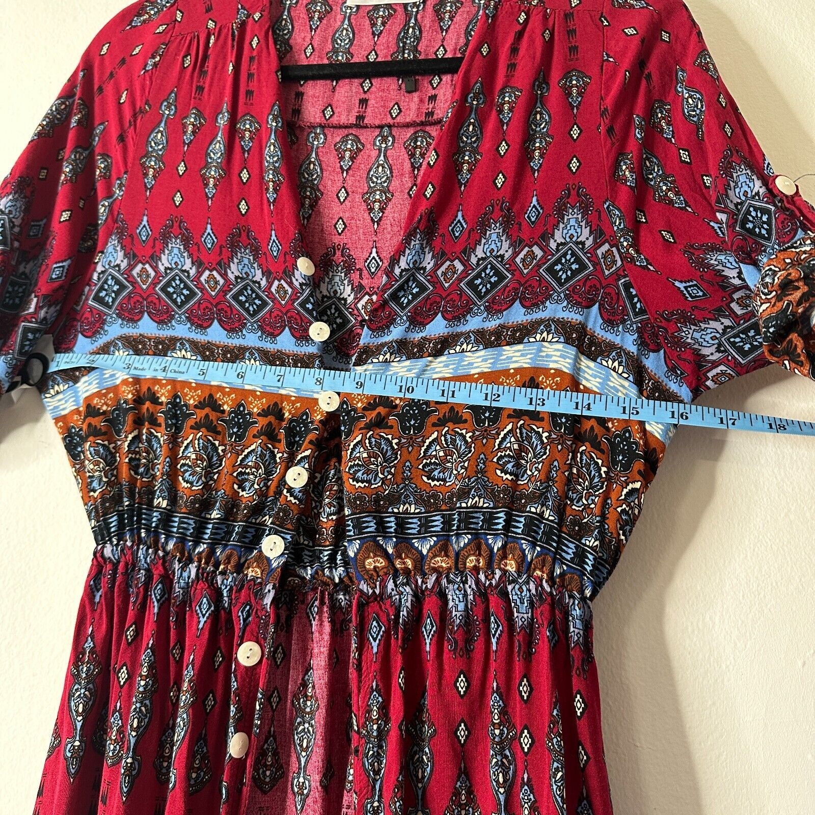 Other R. Vivimos VNeck Button Front Paisley Dress Red Blue Multi S Size S / US 4 / IT 40 - 12 Thumbnail
