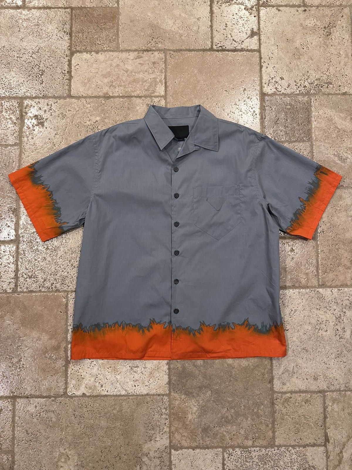 Prada Prada Grey / Orange Flames Tie-Dye Print Button Up Shirt Size US XXL / EU 58 / 5 - 3 Thumbnail