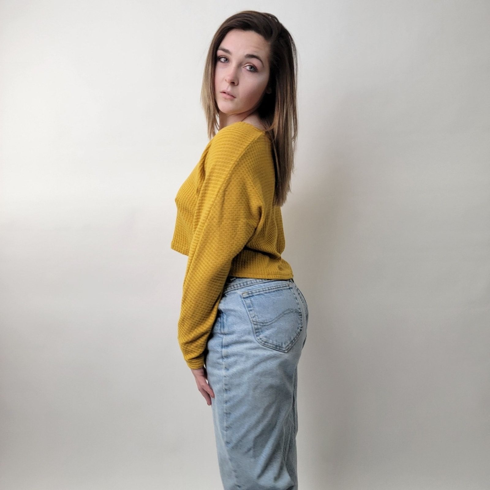 Target Basics Cropped Waffle Weave Mustard Yellow Flannel Shirt - M Size M / US 6-8 / IT 42-44 - 6 Thumbnail
