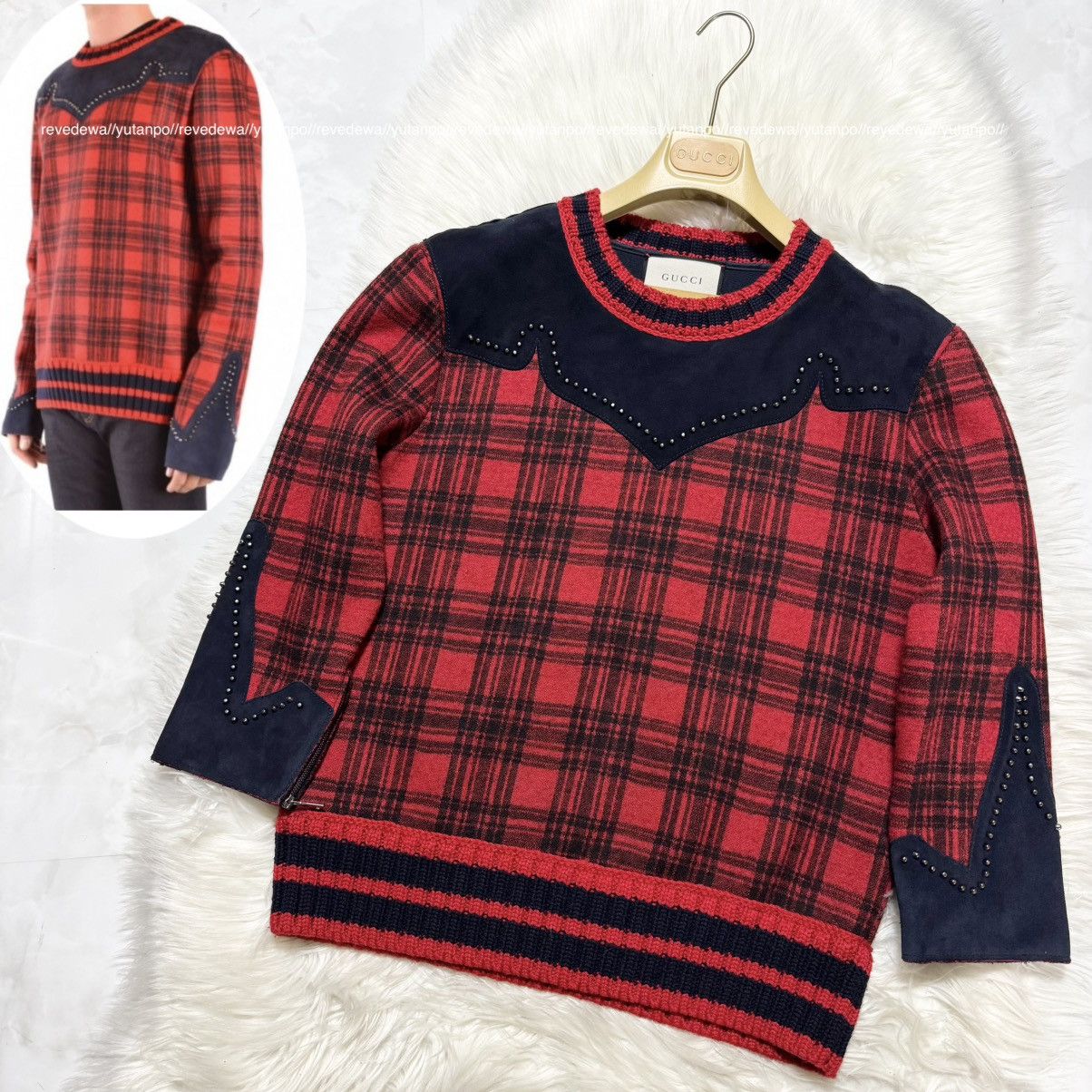 Gucci Gucci decorative piping, suede leather switching Sweater Size US S / EU 44-46 / 1 - 1 Thumbnail