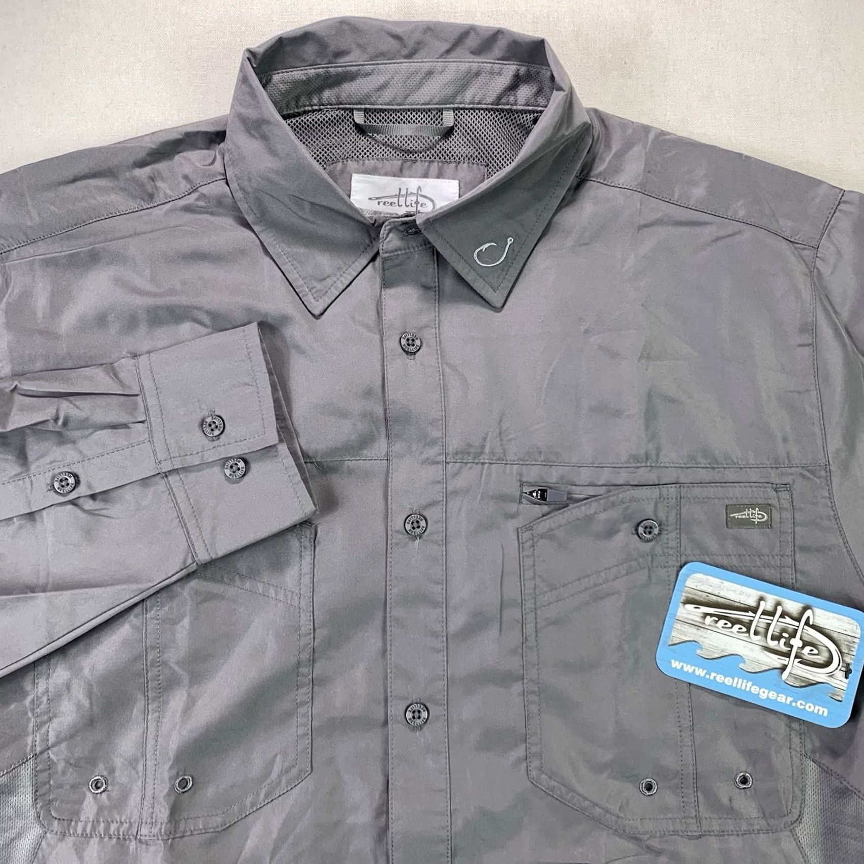 Alife Reel Life Fishing Shirt Men Large Gray Long Sleeve Button-Up NWT Elite Angler Button-Up Shirt Size US L / EU 52-54 / 3 - 2 Thumbnail