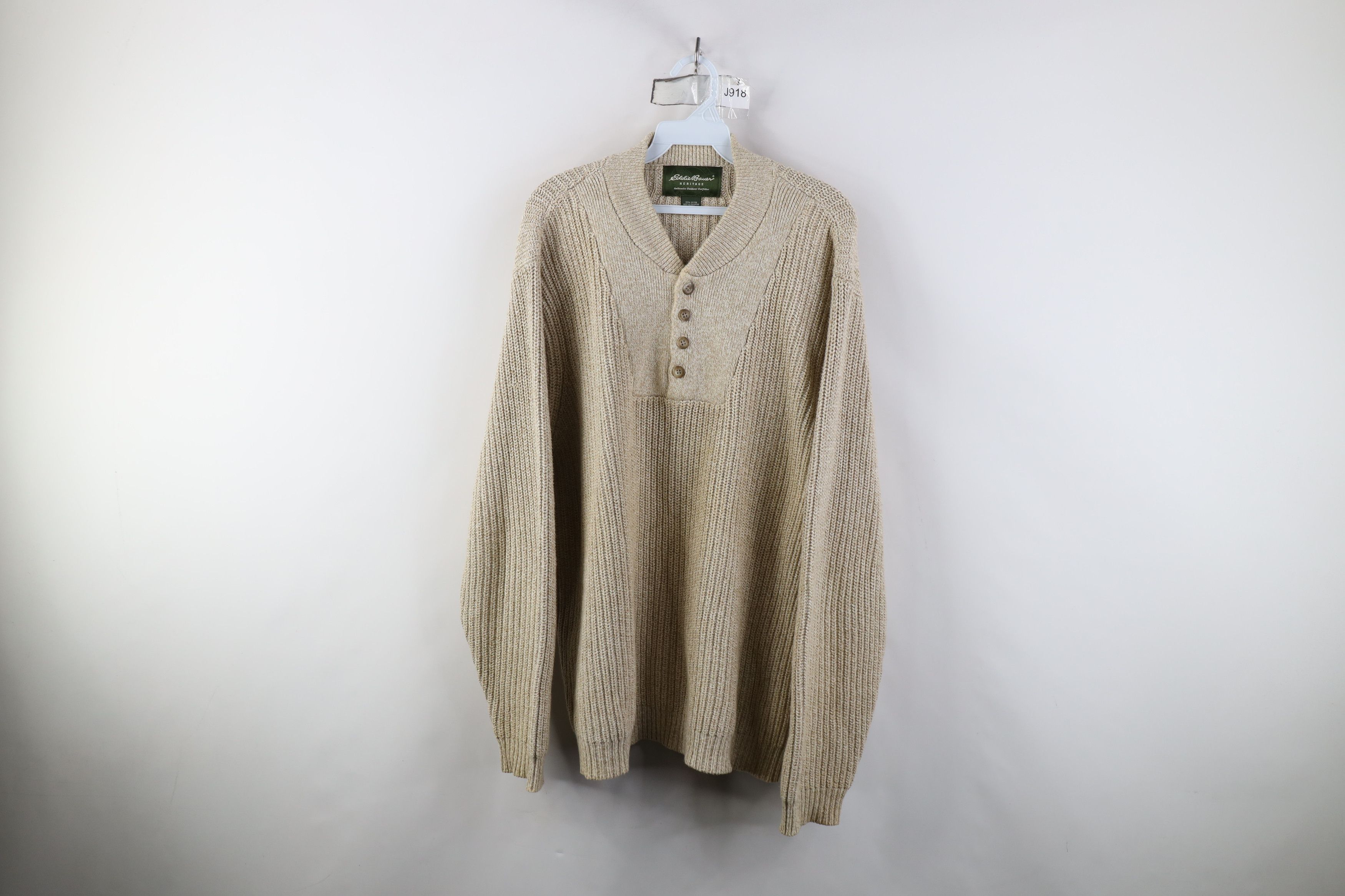 Eddie Bauer Vintage Eddie Bauer Ribbed Knit Henley Sweater Oatmeal Brown Size US XL / EU 56 / 4 - 1 Thumbnail