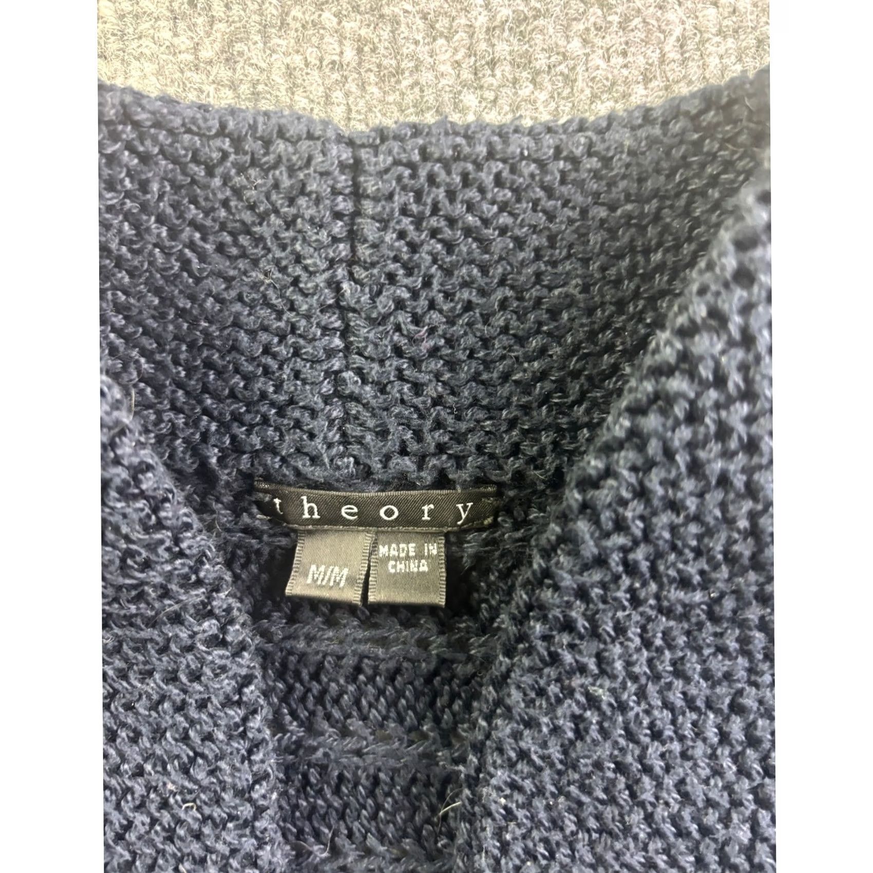 Theory Theory Eila Surface Cardigan Womens Medium Navy Blue Cotton Knit Ribbed Shawl Sweater Size M / US 6-8 / IT 42-44 - 2 Thumbnail