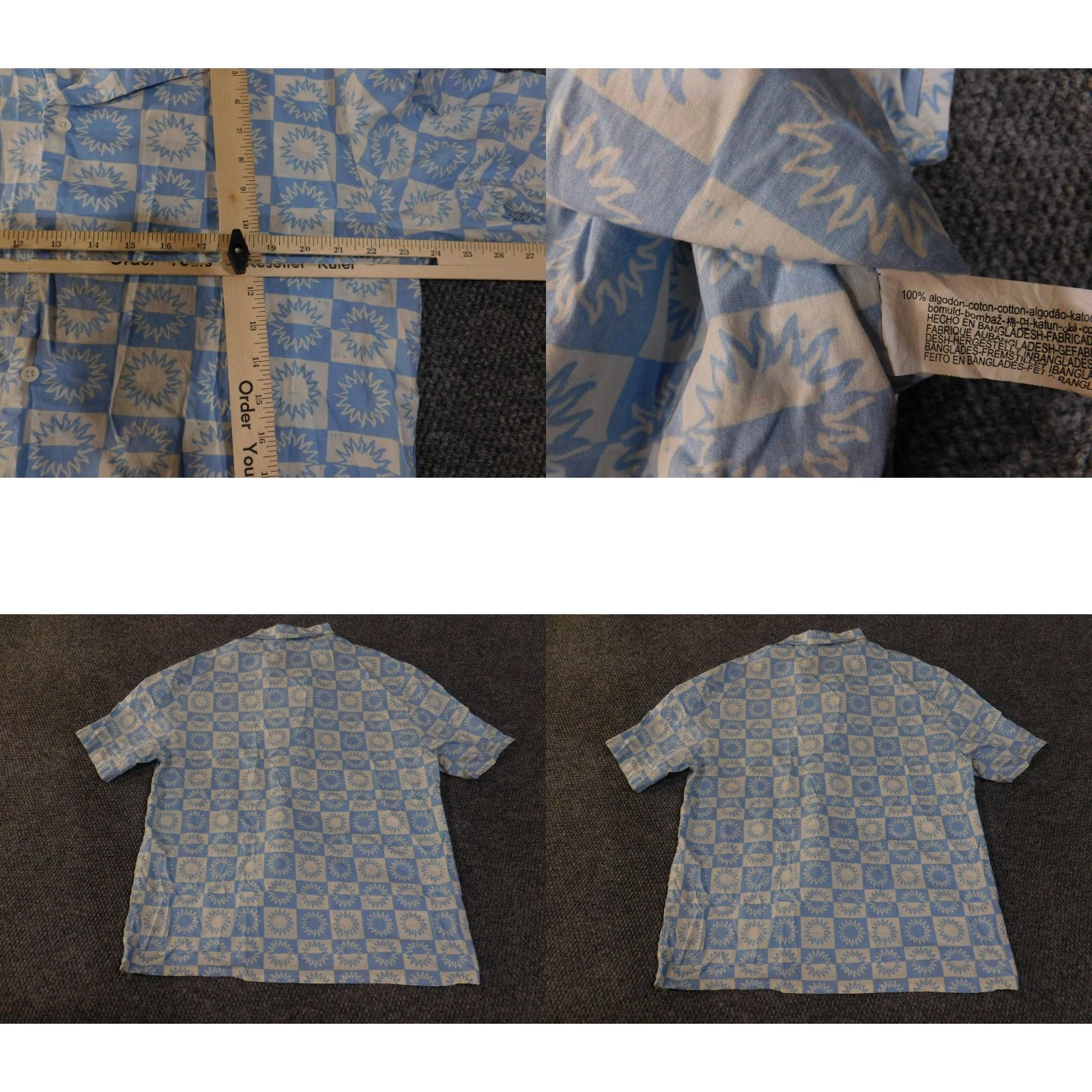 Zara Zara Shirt Mens Large Blue White Sunburst Check Short Sleeve Button Up Size US L / EU 52-54 / 3 - 8 Thumbnail