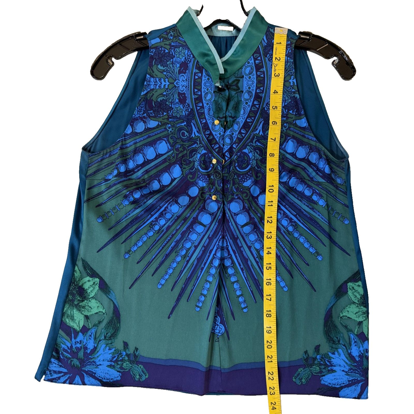 Elie Tahari Elie Tahari Women’s XS Sleeveless Blouse Teal Baroque Size XS / US 0-2 / IT 36-38 - 6 Thumbnail