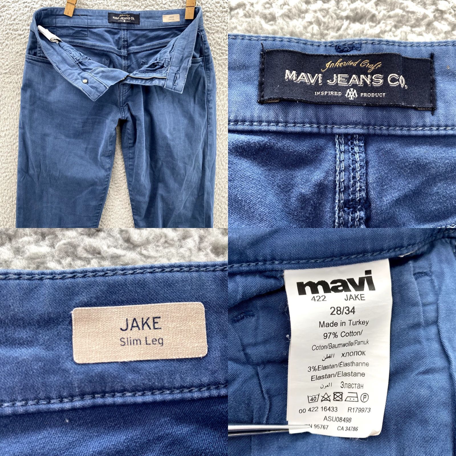 Vintage Mavi Jeans Jake Men's Jeans 28x32 Blue Slim Leg Cotton Stretch Preppy Casual Classic 90s Mens Size US 28 / EU 44 - 8 Thumbnail