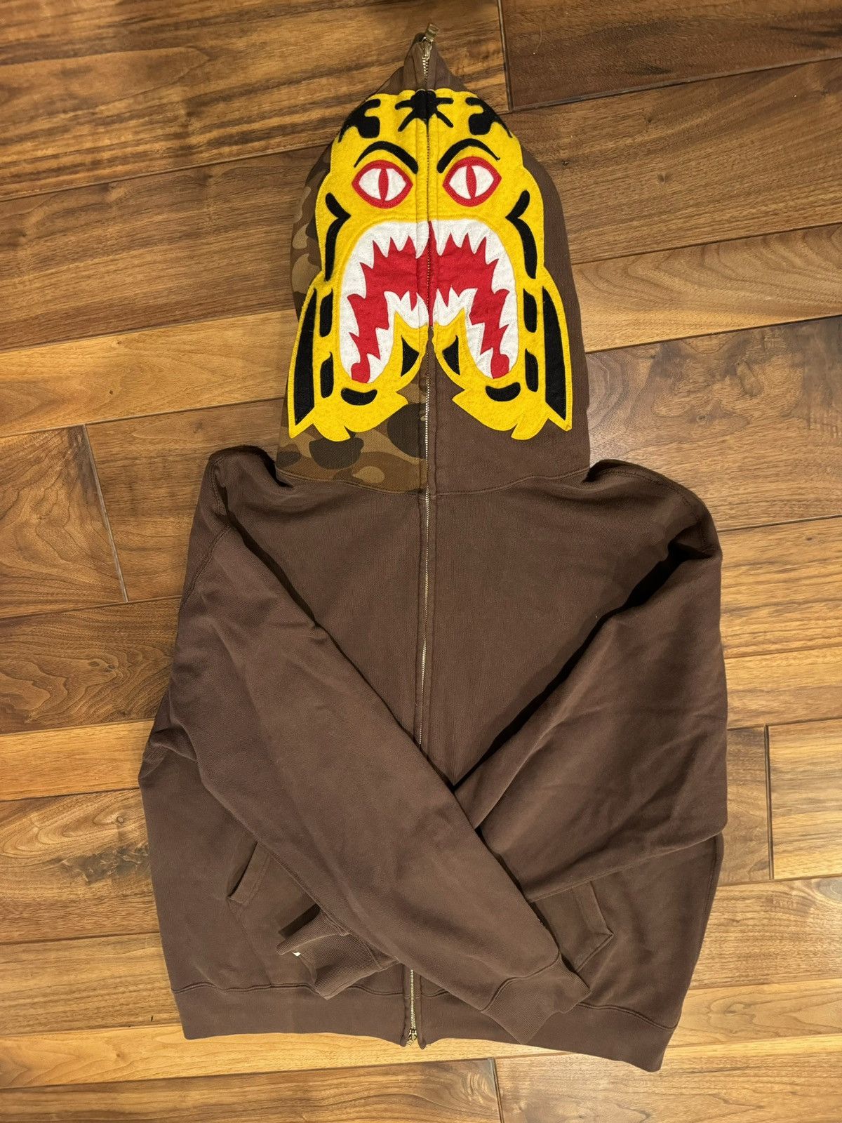image of Bape Nigo Full Zip Up Brown Tiger Hoodie, Men's (Size Large)