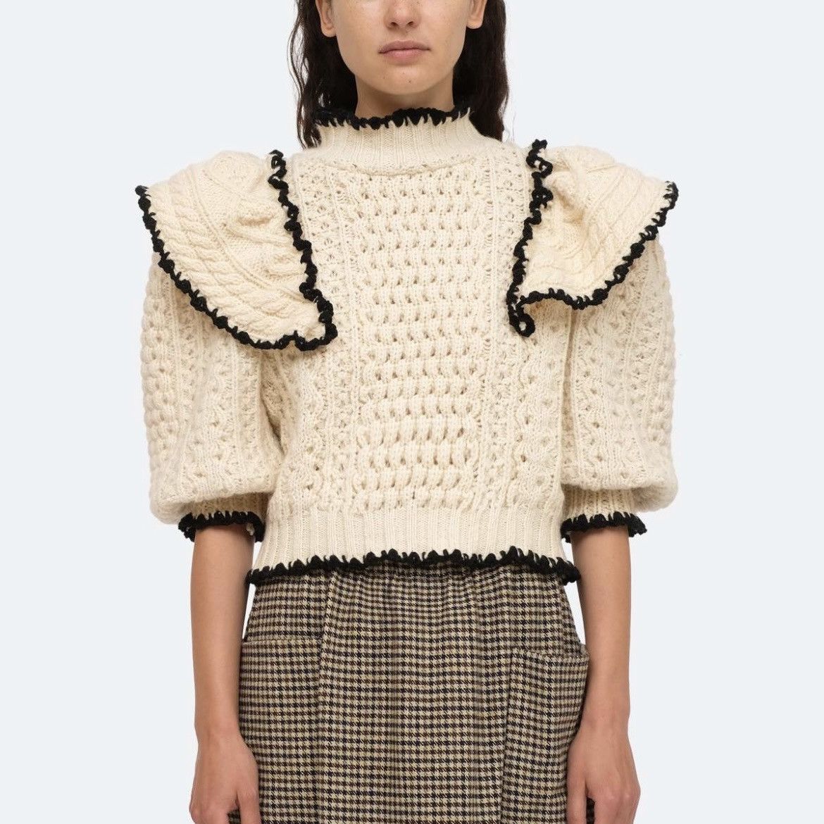 Sea New York Sea New York fisherman hand crochet puff sleeve sweater Size XS / US 0-2 / IT 36-38 - 3 Thumbnail