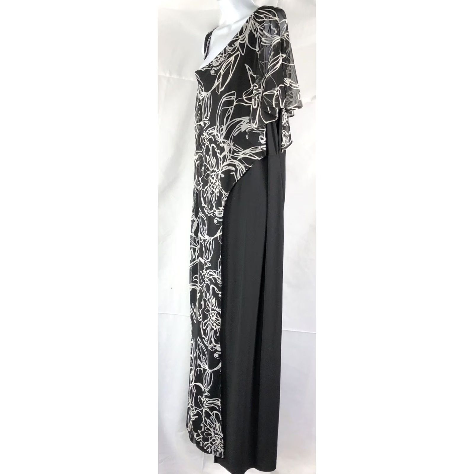 Vintage Nwt R&M Richards Caplet Jumpsuit 22W Blk/Wht One Shoulder Cape Short Sleeve Lined Formal Glam Womens Size 40" / US 18 - 5 Thumbnail