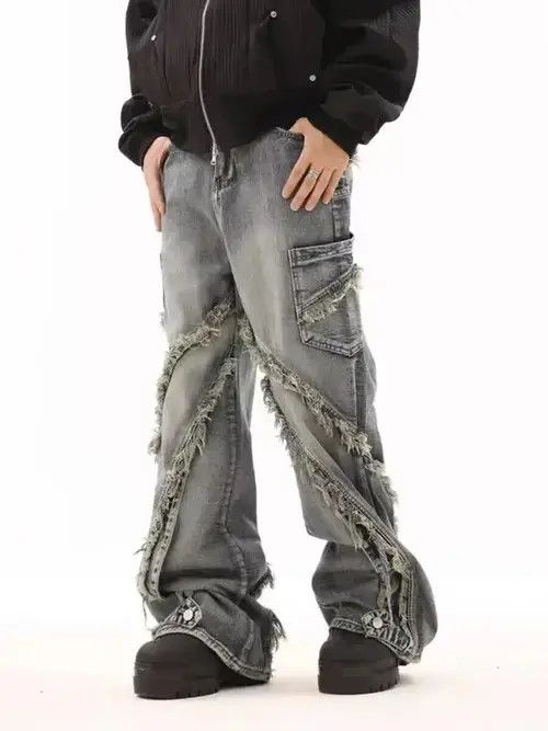 Ring Of Fire Retro ruined whiskering design washed distressed jeans Size US 32 / EU 48 - 4 Thumbnail