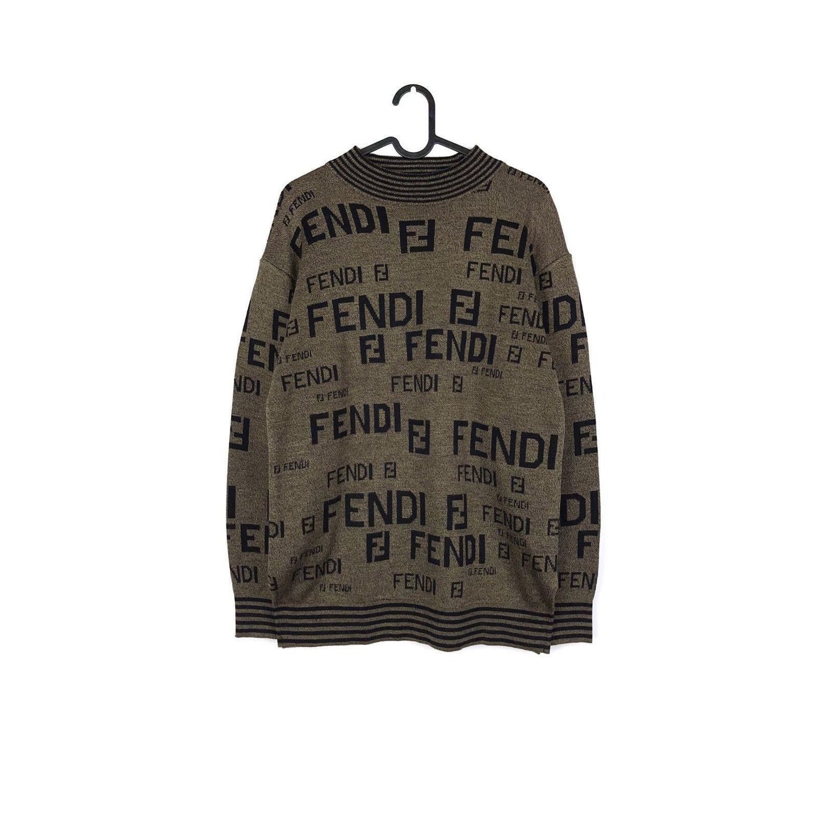 Vintage Fendi FF Logo Zucca Monogram Mare Wool Sweater