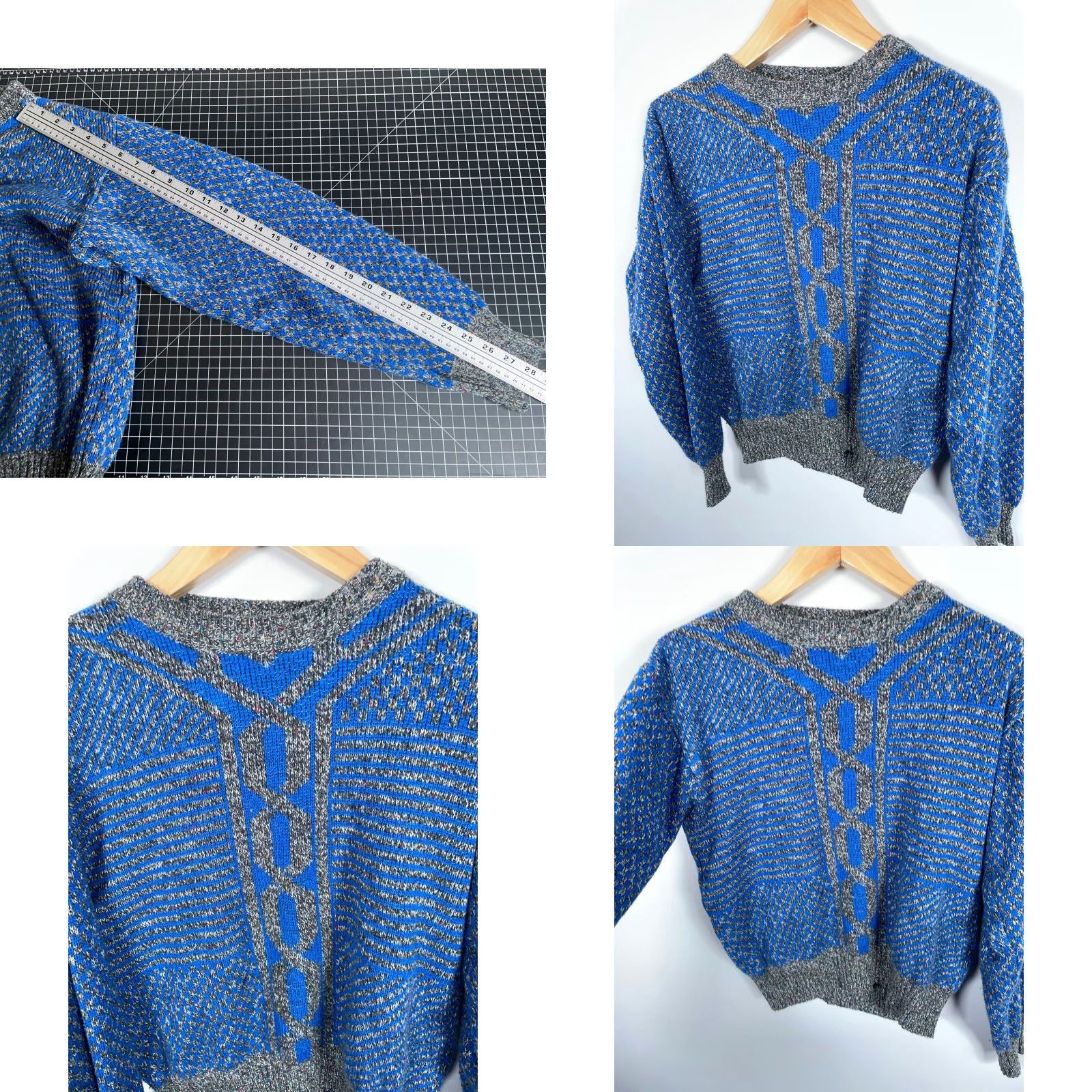 Vintage VINTAGE Horseradish Geometric Crew Neck Sweater Mens Large 80s Blue Gray Acrylic Knit Dad Pullover Knitwear (Regular Fit) Size US L / EU 52-54 / 3 - 8 Thumbnail