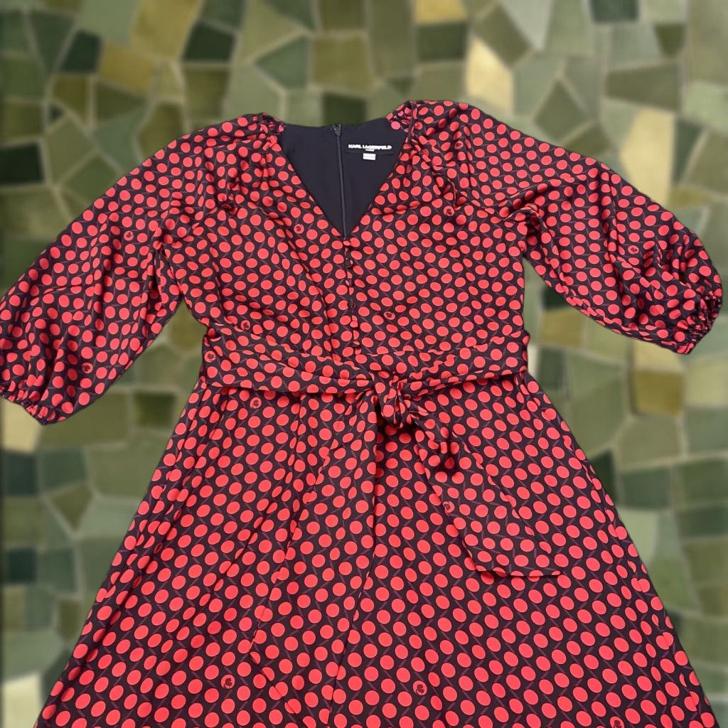 Karl Lagerfeld Karl Lagerfeld Paris Dress Womens 12 Red Polka Dot Belted Ruffle Midi Fit Flare Dress Size XL / US 12-14 / IT 48-50 - 1 Thumbnail