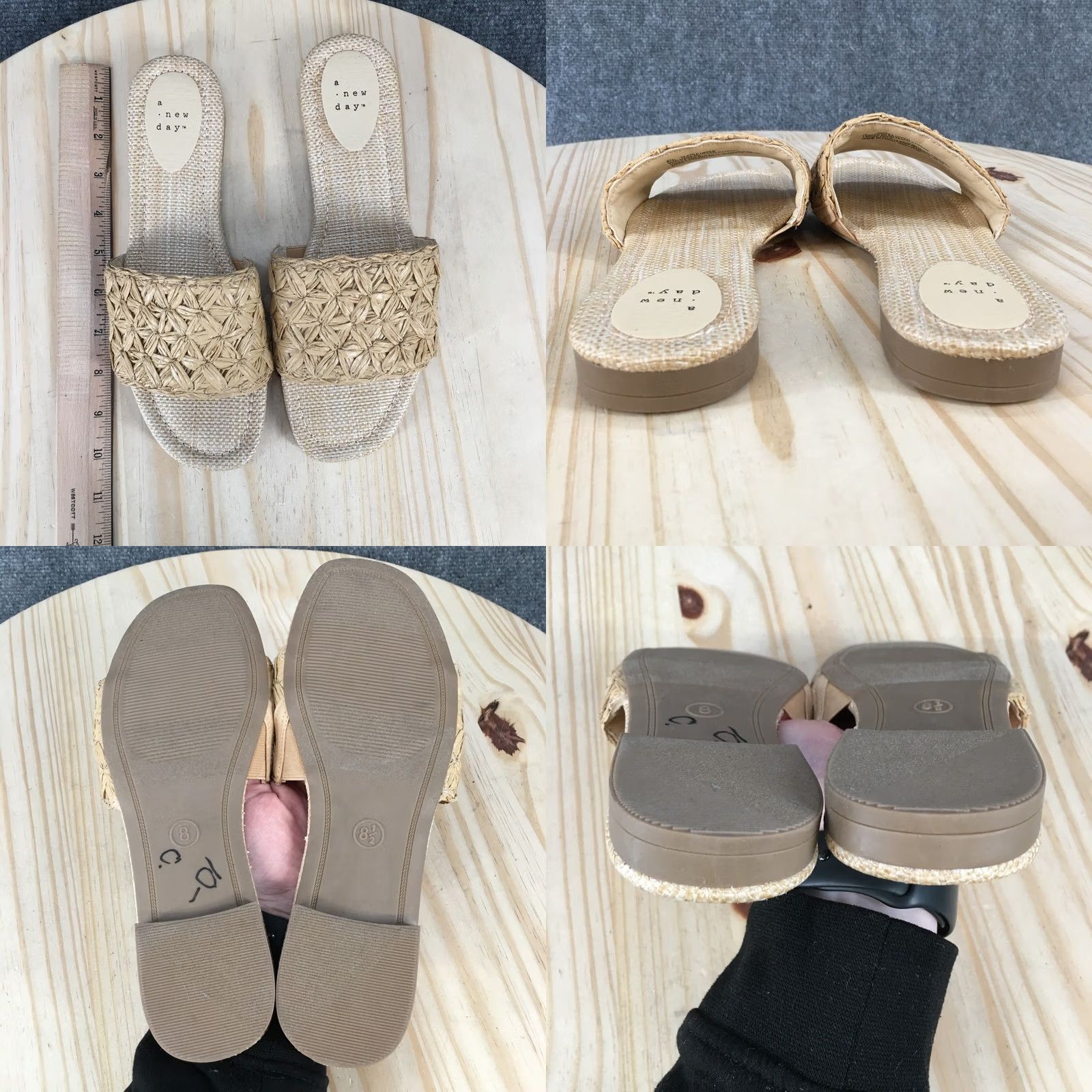 Vintage A New Day Sandals Womens 8 Woven Raffia Slide Tan Slip On Casual Open Toe Flats Size US 8 / IT 38 - 8 Thumbnail