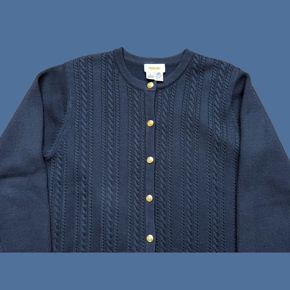 Talbots VINTAGE Talbots Cardigan Sleeve Long Knit 100% Wool Cable Gold Buttons Women Size S Blue Crew Neck Pullover Sweater 90s Classic Preppy Size S / US 4 / IT 40 - 1 Thumbnail