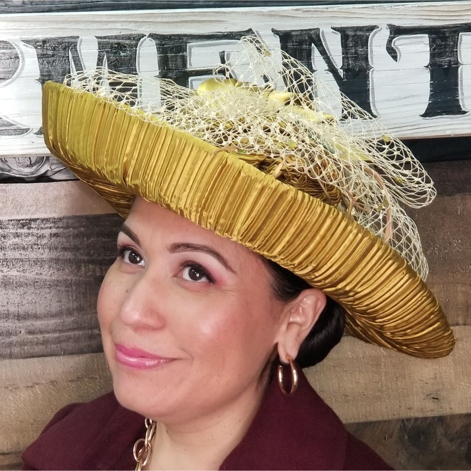 Other Donna Vinci Chartreuse Satin Hat, size 22 1/2 inches Size ONE SIZE - 4 Thumbnail