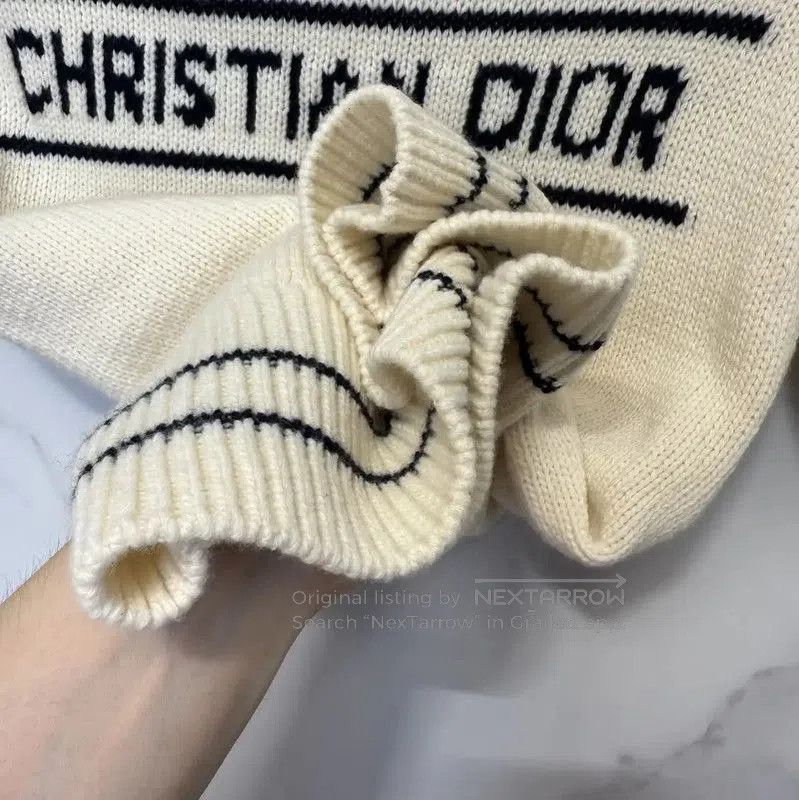 Dior Dior Cream Wool Logo Short-Sleeve Sweater . Size L / US 10 / IT 46 - 6 Thumbnail